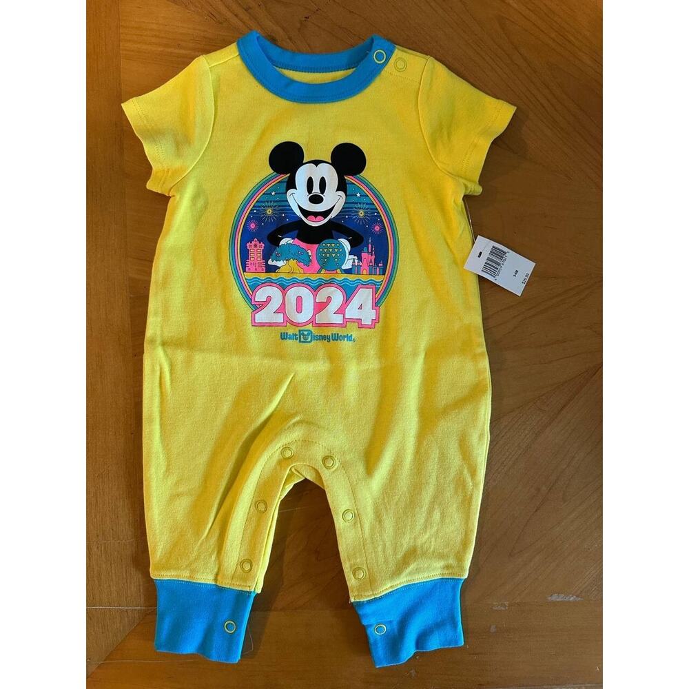 Disney Parks 2024 Baby One Piece Romper size 0-3 Mos Newborn Yellow Blue NWT